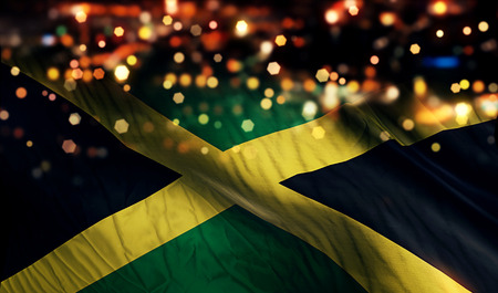 Jamaica National Flag Light Night Bokeh Abstract Backgroundの写真素材