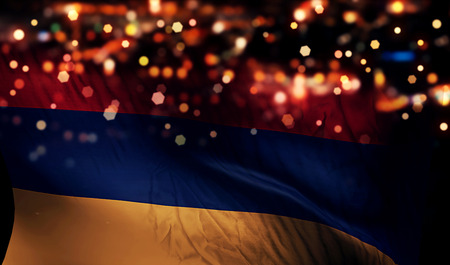 Armenia National Flag Light Night Bokeh Abstract Backgroundの写真素材