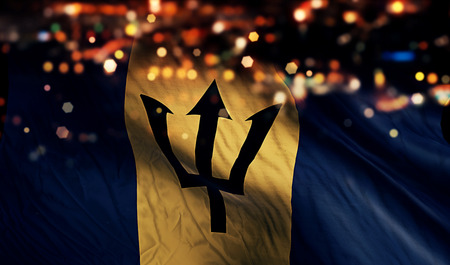Barbados National Flag Light Night Bokeh Abstract Backgroundの写真素材