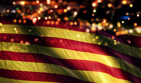 Catalonia National Flag Light Night Bokeh Abstract Backgroundの写真素材