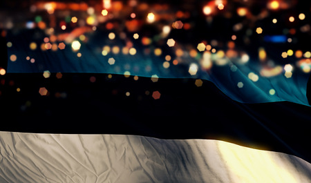Estonia National Flag Light Night Bokeh Abstract Background