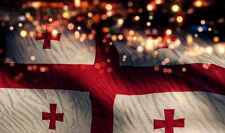 Georgia National Flag Light Night Bokeh Abstract Backgroundの写真素材