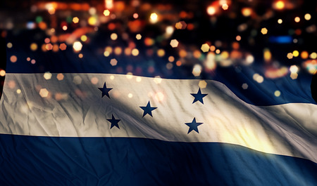 Honduras National Flag Light Night Bokeh Abstract Backgroundの写真素材