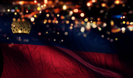 Liechtenstein National Flag Light Night Bokeh Abstract Backgroundの写真素材