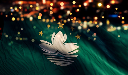 Macau National Flag Light Night Bokeh Abstract Backgroundの写真素材