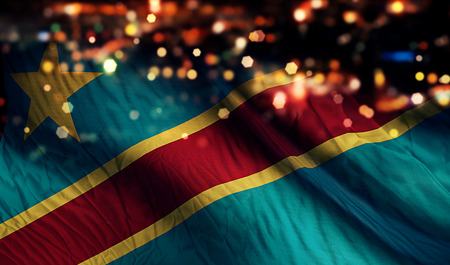 Democratic Republic of the Congo National Flag Light Night Bokeh Abstract Backgroundの写真素材