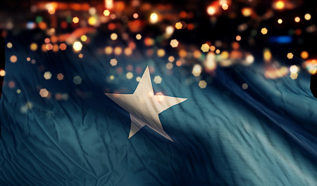 Somalia National Flag Light Night Bokeh Abstract Background
