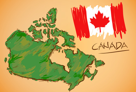 Canada Map and National Flag Vectorのイラスト素材