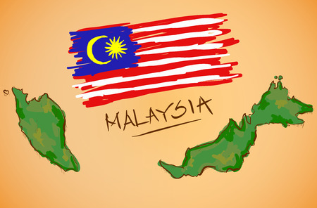 Malaysia Map and National Flag Vectorのイラスト素材