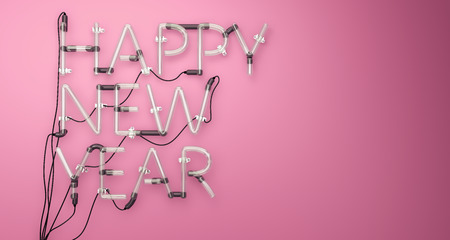 Happy New Year Neon Light Pink 3Dの写真素材