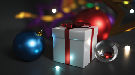 Christmas Ornament Bokeh Glow Dark Background 3D Rendering