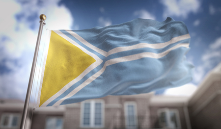Tuva Flag 3D Rendering on Blue Sky Building Backgroundの写真素材
