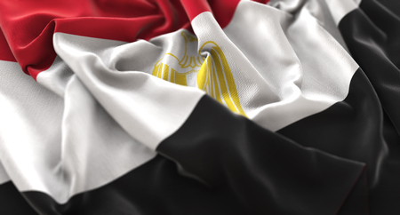 Egypt Flag Ruffled Beautifully Waving Macro Close-Up Shotの写真素材