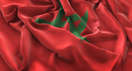 Morocco Flag Ruffled Beautifully Waving Macro Close-Up Shotの写真素材