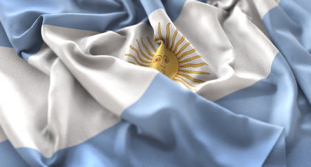 Argentina Flag Ruffled Beautifully Waving Macro Close-Up Shotの写真素材