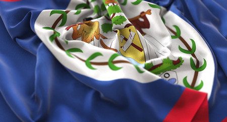 Belize Flag Ruffled Beautifully Waving Macro Close-Up Shotの写真素材