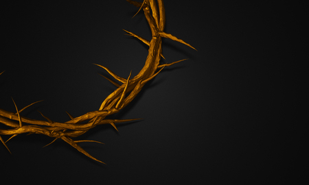 Close up Gold Crown of Thorns 3D Rendering Empty Spaceの写真素材