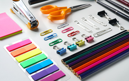 Neat School Stationary on White Background