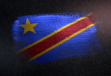 Democratic Republic of the Congo Flag Made of Metallic Brush Paint on Grunge Dark Wallの写真素材