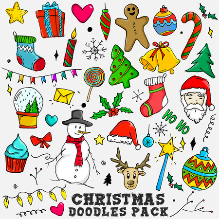 Colorful Christmas Doodles Sketch Pack Elementsのイラスト素材