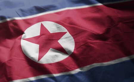 North Korea Flag Rumpled Close Up