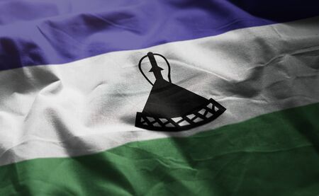 Lesotho Flag Rumpled Close Upの写真素材