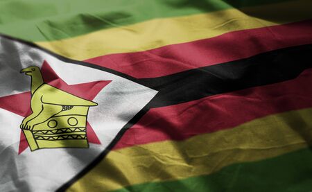 Zimbabwe Flag Rumpled Close Upの写真素材