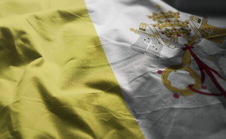 Vatican City Flag Rumpled Close Upの写真素材