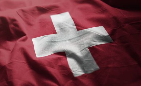 Switzerland Flag Rumpled Close Upの写真素材