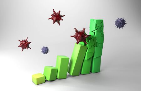 Green Statistic Demolished by Virus. Coronavirus Destroy Economic Concept 3D Renderingの写真素材