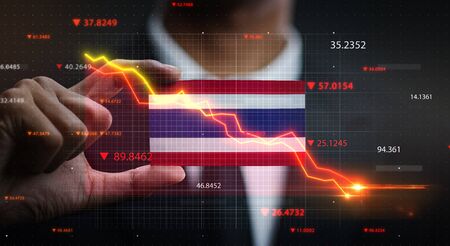 Graph Falling Down in Front Of Thailand Flag. Crisis Conceptの写真素材