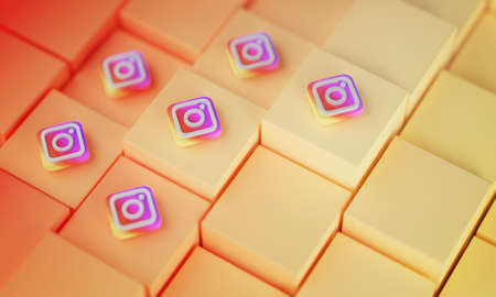 Instagram Logo on Cubes. Social Media Background 3D Renderingのeditorial素材