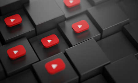 Youtube Logo on Cubes. Social Media Background 3D Renderingのeditorial素材