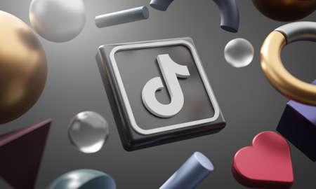 TikTok Logo Around 3D Rendering Abstract Shape Backgroundのeditorial素材