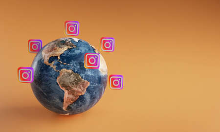 Instagram Logo Icon Around Earth. Popular App Concept.