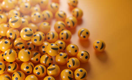A Bunch of Smiley Emoticons. Social Media Concept Yellow Background 3D Renderingの写真素材