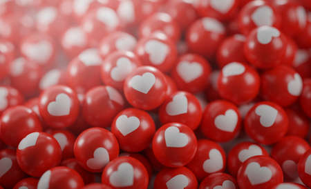A Bunch of Love Icons. Social Media Concept Background 3D Rendering