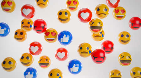Emoji Icons With Facial Expressions. Social Media Concept White Background 3D Renderingの写真素材