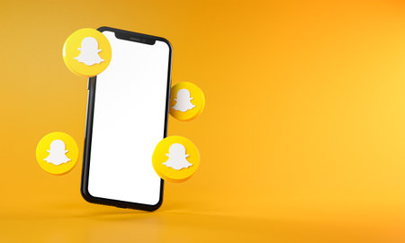 Snapchat Icons Around Smartphone App Mockup 3Dのeditorial素材