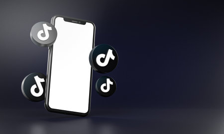 TikTok Icons Around Smartphone App Mockup 3Dのeditorial素材