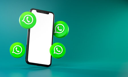 Whatsapp Icons Around Smartphone App Mockup 3Dのeditorial素材