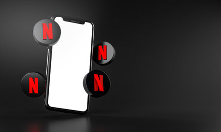 Netflix Icons Around Smartphone App Mockup 3Dのeditorial素材