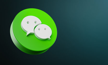 WeChat Circle Button Icon 3D on Dark Bakcgorund. Elegant Template Blank Spaceのeditorial素材