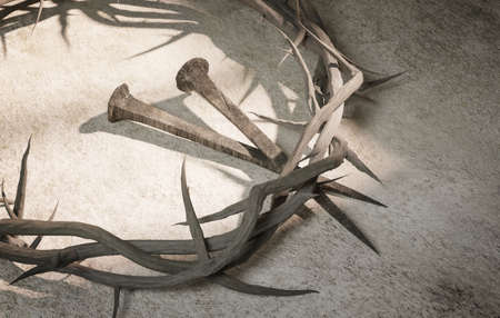 Jesus Christ Crown of Thorns and Nails 3D Renderingの写真素材