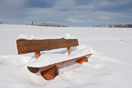 bench in the snow の写真素材