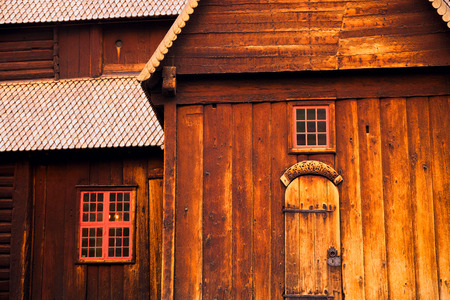 stave church Lom in norwayの写真素材