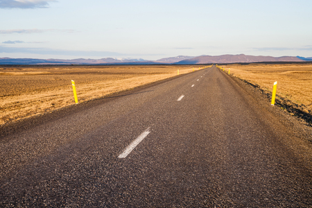 mountain road in iceland in the eveningの写真素材