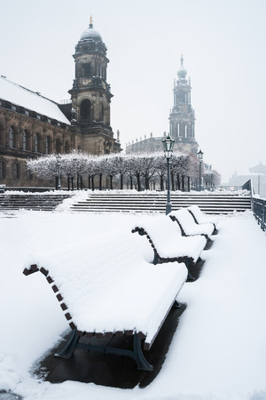 Dresden in winter with the cathedral in backgroundの写真素材