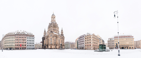 panorama of the Neumarkt with the church of our lady in Dresden with winterのeditorial素材