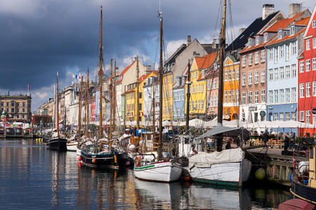 Nyhavn in Denmark during a sunny eveningのeditorial素材